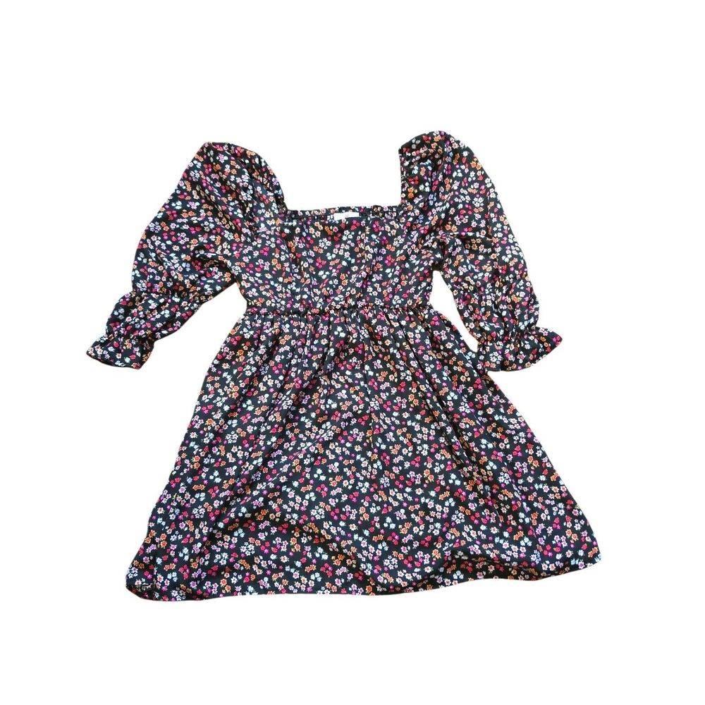 BP. Women's M Ditsy Floral Mini Dress Square Neck Puff Sleeve Ruffle Chiffon EUC
